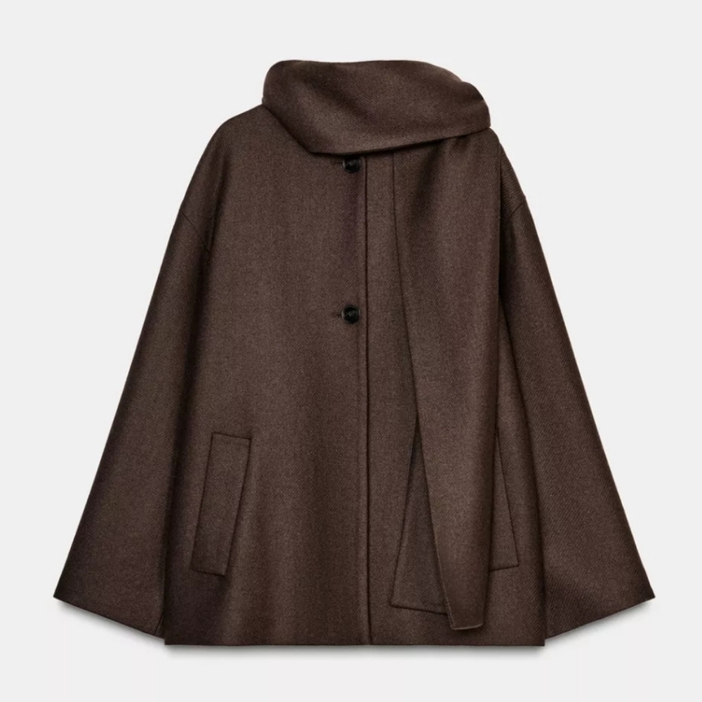Zara Wool Blend Coat with Scarf - Picture 10 of 13